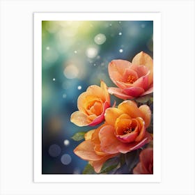 Orange Roses On Bokeh Background Art Print