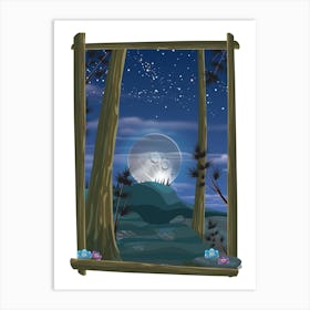 Moon In The Woods Art Print