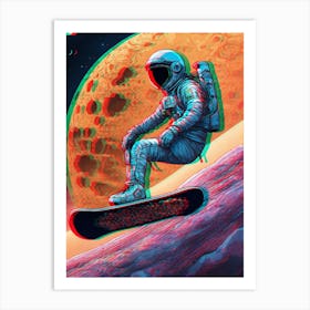 Astronaut Snowboarding On The Moon Art Print