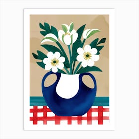 Blue Vase With White Flowers Art Print