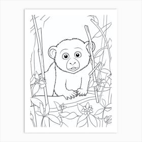 Line Art Jungle Animal White Faced Capuchin 4 Art Print