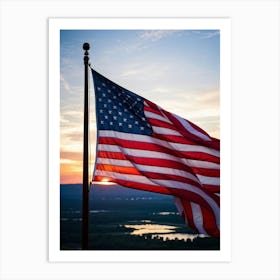 American Flag Rippling In The Wind At Sunrise Red And Blue Stripes Forming A Vivid Pattern Symboliz (3) Art Print