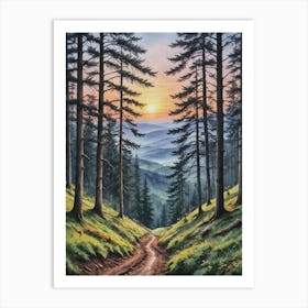 Black Forrest Sunrise In The Woods Art Print