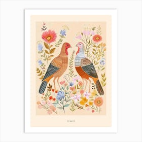 Folksy Floral Animal Drawing Turkey 2 Poster Art Print