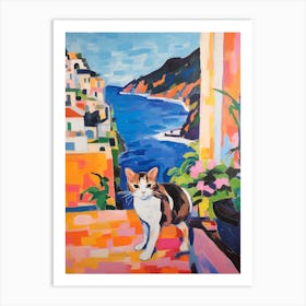 Painting Of A Cat In Amalfi Coast Italy 1 Art Print