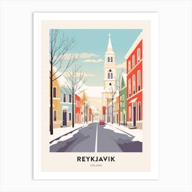 Vintage Winter Travel Poster Reykjavik Iceland 1 Art Print