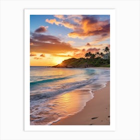 Galley Bay Beach Antigua With The Sun Setting Behind 1 Art Print