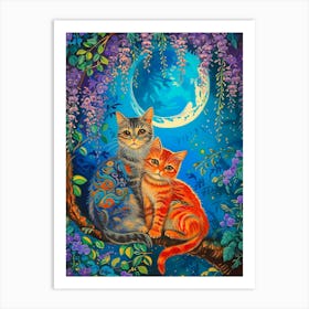 Cats In The Moonlight 1 Art Print