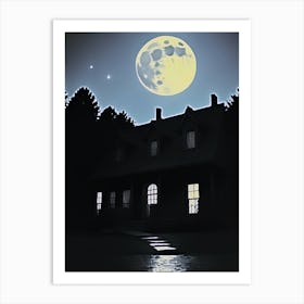 Full Moon Over Haunting House Art Print