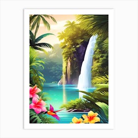 Waterfall In The Jungle 3 Art Print