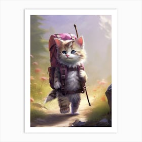 Cute Kitten Hiking Art Print