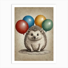 Hedgehog With Balloons 2 Art Print