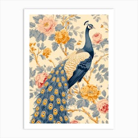 Sepia William Morris Inspired Peacock 2 Art Print