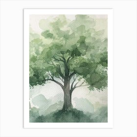 Oak Tree Atmospheric Watercolour Painting 2 Art Print
