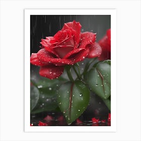 Red Roses At Rainy With Water Droplets Vertical Composition 85 Art Print