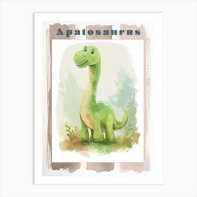 Cute Cartoon Apatosaurus Dinosaur Watercolour 2 Poster Art Print