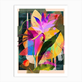 Heliconia 4 Neon Flower Collage Art Print