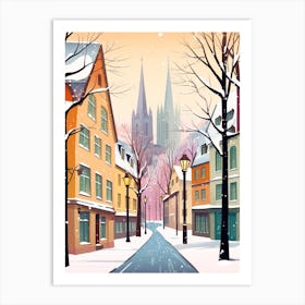 Vintage Winter Travel Illustration Cologne Germany 3 Art Print