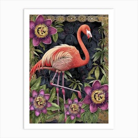 Greater Flamingo And Passionflowers Boho Print 2 Art Print