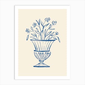 Garden Pot Floral Antique Vase Greco-roman Still Life - Blue Art Print