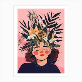 Illustration Of A Girl With Leaves On Her Head Art Print