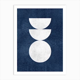 The Balance - Scandinavian Half-moon Circle Abstract Minimalist - Dark Blue White Art Print