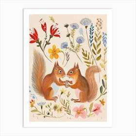 Folksy Floral Animal Drawing Squirrel 5 Art Print