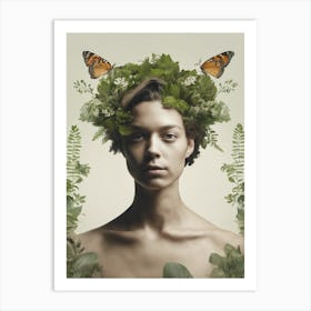 Woman With Butterflies On Her Head 1 Affiche