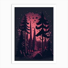 A Fantasy Forest At Night In Red Theme 2 Art Print