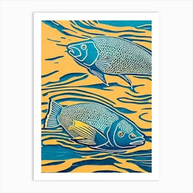 Parrotfish Linocut Art Print