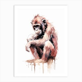 Playful Thinker Monkey Watercolour Painting 2 Art Print