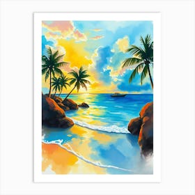 Watercolor Of A Tropical Beach Art Print