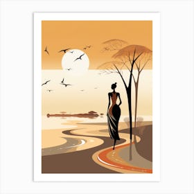 African Woman At Sunset 3 Art Print