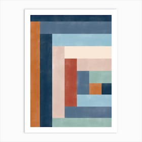 Geometric Painting in Terracotta and Blue No.2 Art Print