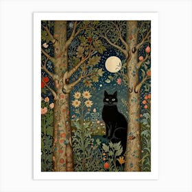 Black Cat In The Forest Style William Morris 11 Art Print