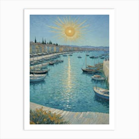 Greece in Gentle Light Sun In The Harbor Art Print