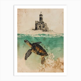 Vintage Turtle With A Castle 2 Art Print