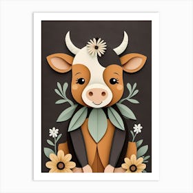 Floral Cute Baby Cow Nursery (4) Art Print