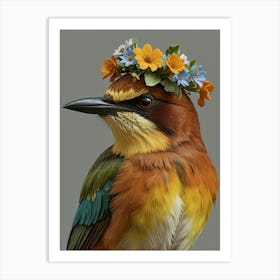 Bird With A Flower Crown European Robin 1 Art Print