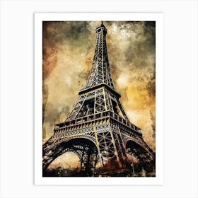 Eiffel Tower Paris France Sketch Drawing Style 9 Art Print