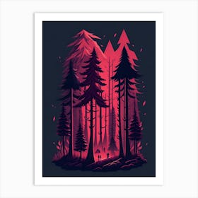 A Fantasy Forest At Night In Red Theme 19 Art Print