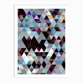 Abstract Geometric Triangle Pattern in Teal Blue and Glitter Gold n.0005 Art Print