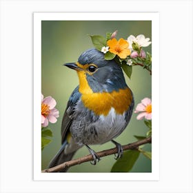 Bird With Flowers 6 Art Print