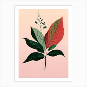 Leaf On A Pink Background Art Print