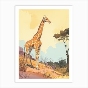 Pastel Giraffe Line Illustration  1 Art Print