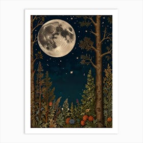 Full Moon In The Forest Style William Morris 1 Art Print 2 Art Print