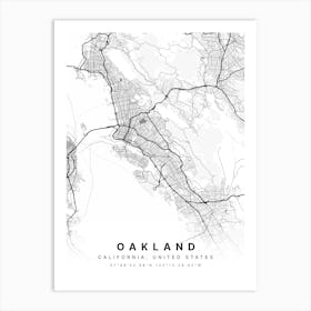 Oakland California Usa White Map Poster