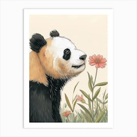 Giant Panda Sniffing A Flower Storybook Illustration 1 Art Print