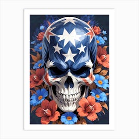 American Flag Floral Face Evil Death Skull (46) Art Print