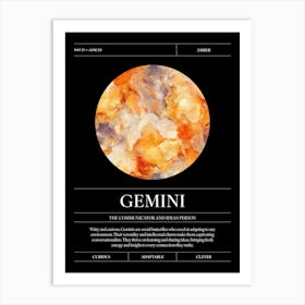 Amber Crystal Gem, Gemini Zodiac Sign Art Print